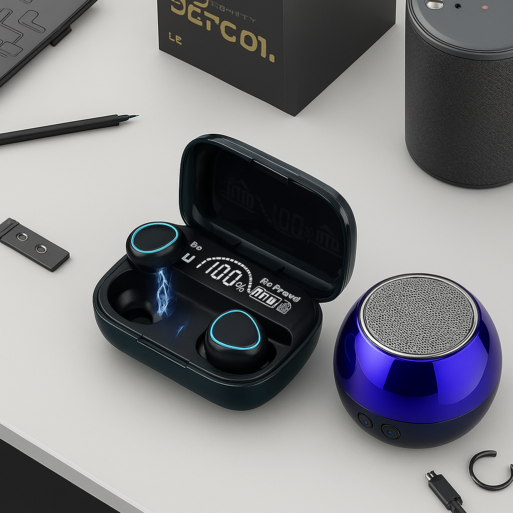 M10 Earbuds + Mini Bluetooth Speaker With Premium Quality